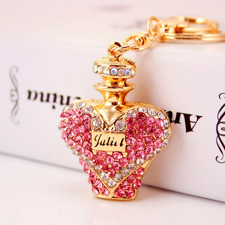 1pc Rhinestone Perfume Bottle Keychain Cute Alloy Key Chain Ring