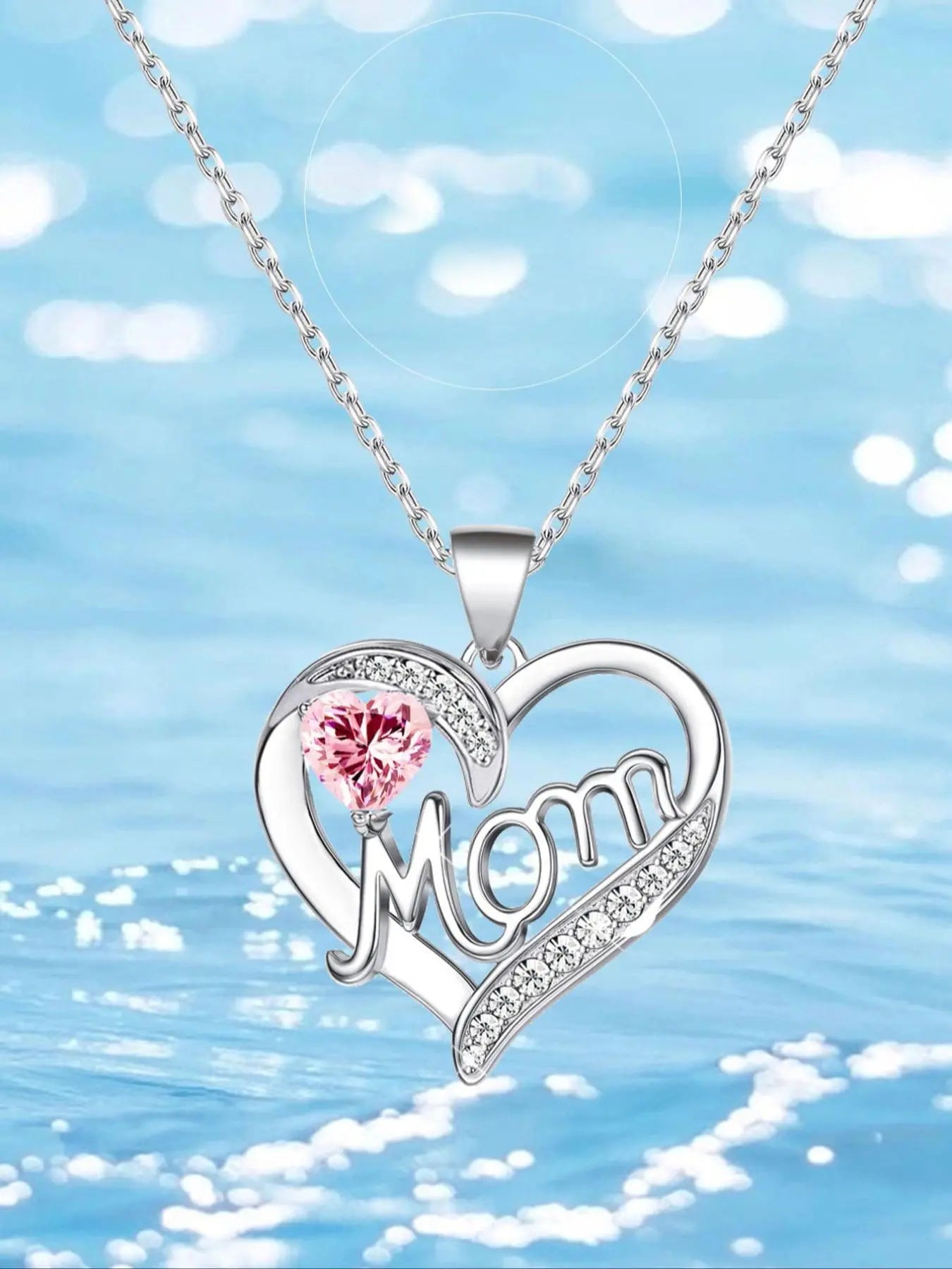 Rhinestone Design Heart Shape Pendant Necklace for Mother's Day Gift with Flower Design Gift Box