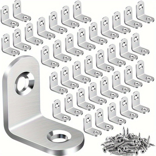 60pcs Stainless Steel L-Shaped Brackets with Rounded Heads - Detachable Covers, Ideal for Woodworking & Construction Projects