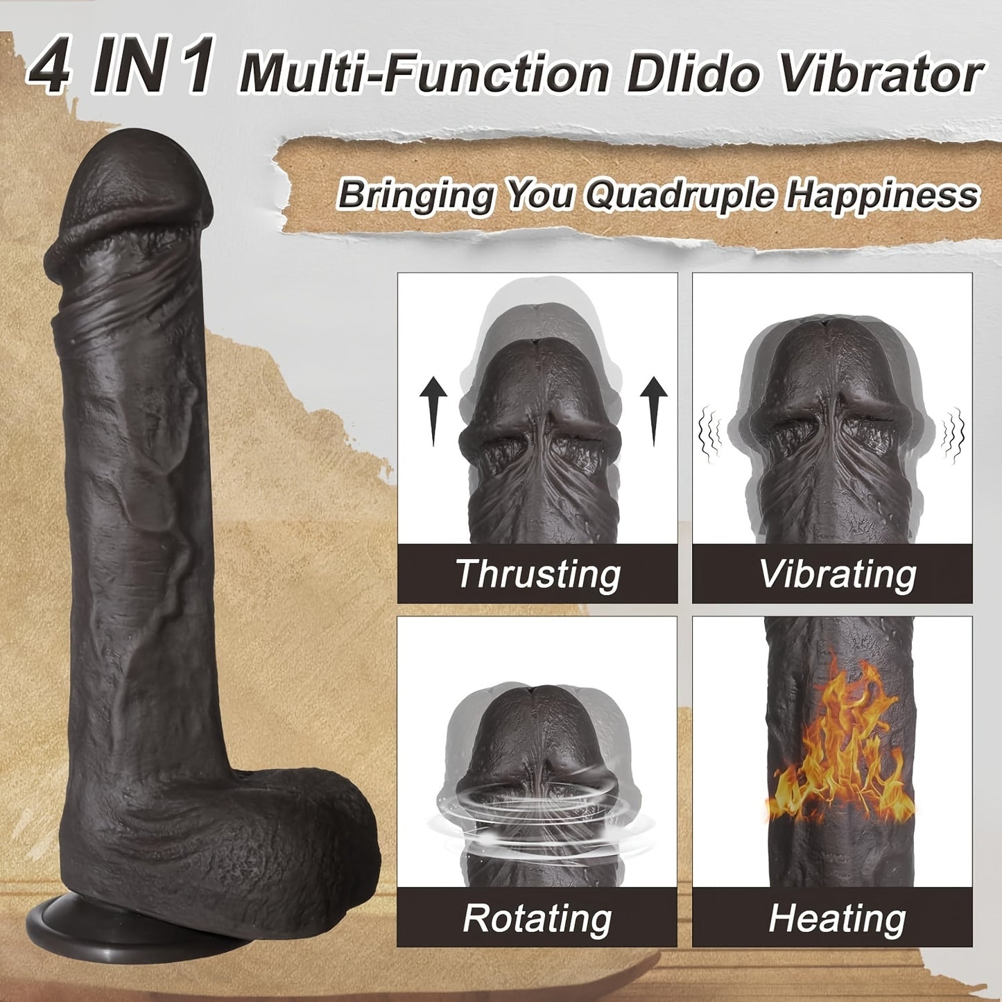 1pc 9 Inch Thrusting Dildo Vibrator Sex Toys -4 IN 1 Realistic Dildos For G Spot Anal Stimulation With 10 Thrusting & 10 Vibration & Heating Mode, Silicone Dildo Remote Control Adult Toy For Women Couple (black)