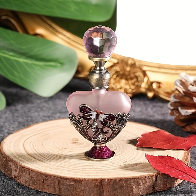 0.14oz Dragonfly Heart-Shaped Diamond-Encrusted Glass Perfume Bottle - Refillable & Reusable