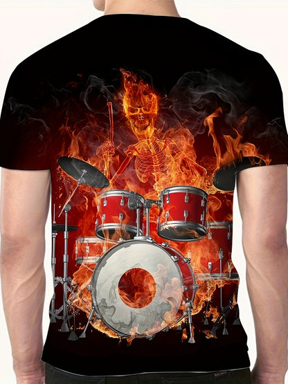 Drums Pattern 3D Printed Short Sleeve T-shirt For Men