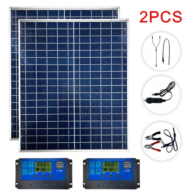 1000W Solar Panel Kit Complete100A Controller USB Port Portable Solar Battery Charger for Outdoor Camping Power Bank