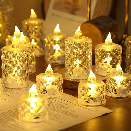 12pcs Beautiful And Elegant 3pcs Battery-Powered Crystal Flameless Candle Lights, For Weddings, Parties, Home Decoration