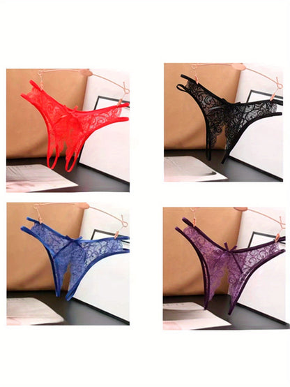 4pcs Lace Panties for Women Sexy Crotch Sexy Lace See-through Panties Low Waist Hollow Thong