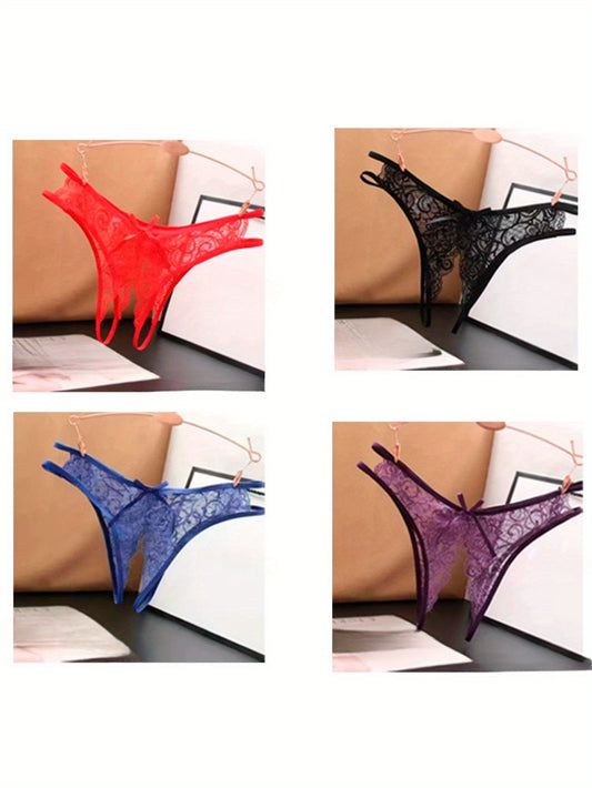 4pcs Lace Panties for Women Sexy Crotch Sexy Lace See-through Panties Low Waist Hollow Thong