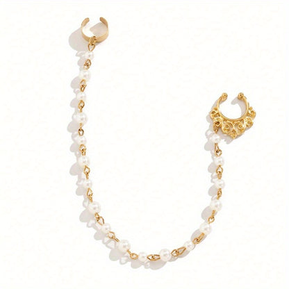 1 punk style imitation pearl earring chain nose clip, fake pearl decorative nose ring