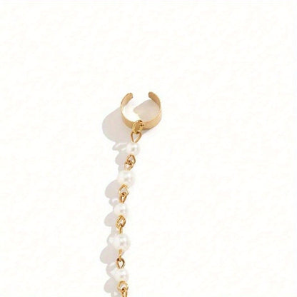 1 punk style imitation pearl earring chain nose clip, fake pearl decorative nose ring