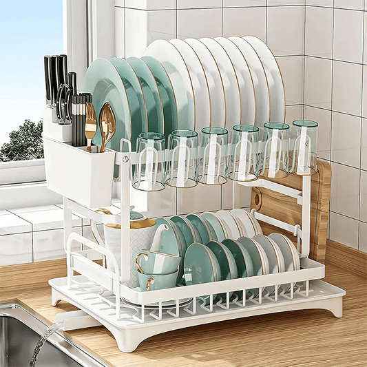 2 layer cutlery rack, rust-proof stainless steel with drain board kitchen cutlery drying rack and kitchen countertop