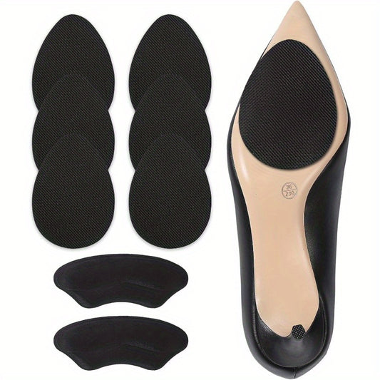 Heel Cushion Pads and Non-Slip Shoe Grip Protectors, Anti-Slip Self-Adhesive Sole Stickies for Improved Shoe Traction, Comfort Heel Cups for Shoe Stability - Includes 3 Pairs Black Heel Grips & 1 Pair Clear Shoe Pads