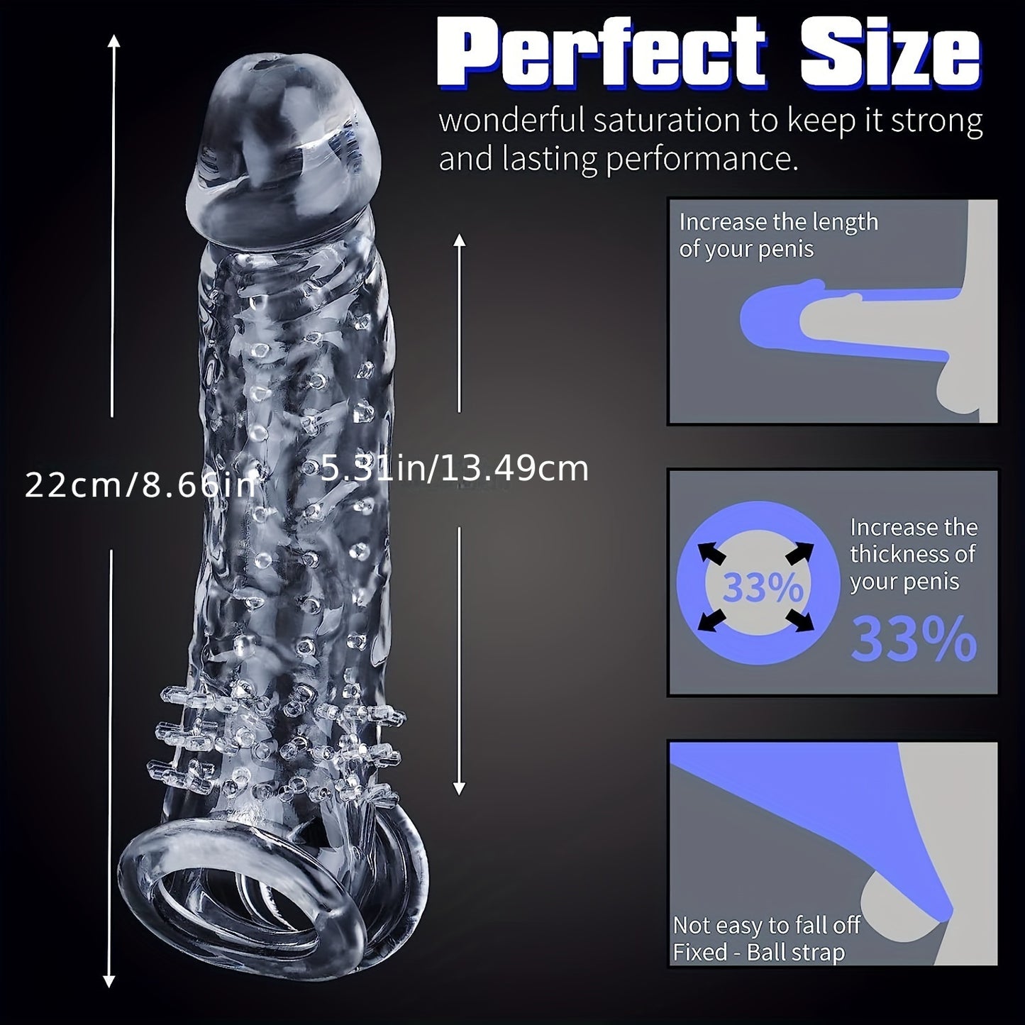 Extra Thick Reusable Penis Sleeve with Realistic Texture - Enhance Your Size & Pleasure, Includes Testicle Ring for Men