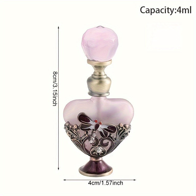 0.14oz Dragonfly Heart-Shaped Diamond-Encrusted Glass Perfume Bottle - Refillable & Reusable