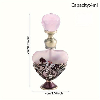 0.14oz Dragonfly Heart-Shaped Diamond-Encrusted Glass Perfume Bottle - Refillable & Reusable