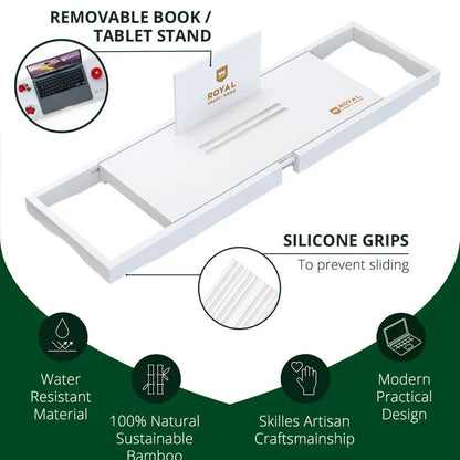 Adjustable Bathtub Tray Caddy, Bamboo Bath Rack with Candle, Сup Slot Holder, Phone/Tablet Holder, and Soap Holder