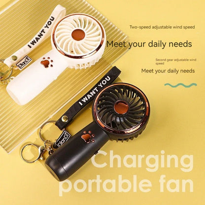 New Handheld Mini Fan Cute Extra Long Range with Keychain USB Charging Outdoor Camping Portable Air Conditioner