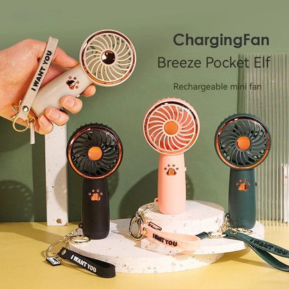 New Handheld Mini Fan Cute Extra Long Range with Keychain USB Charging Outdoor Camping Portable Air Conditioner