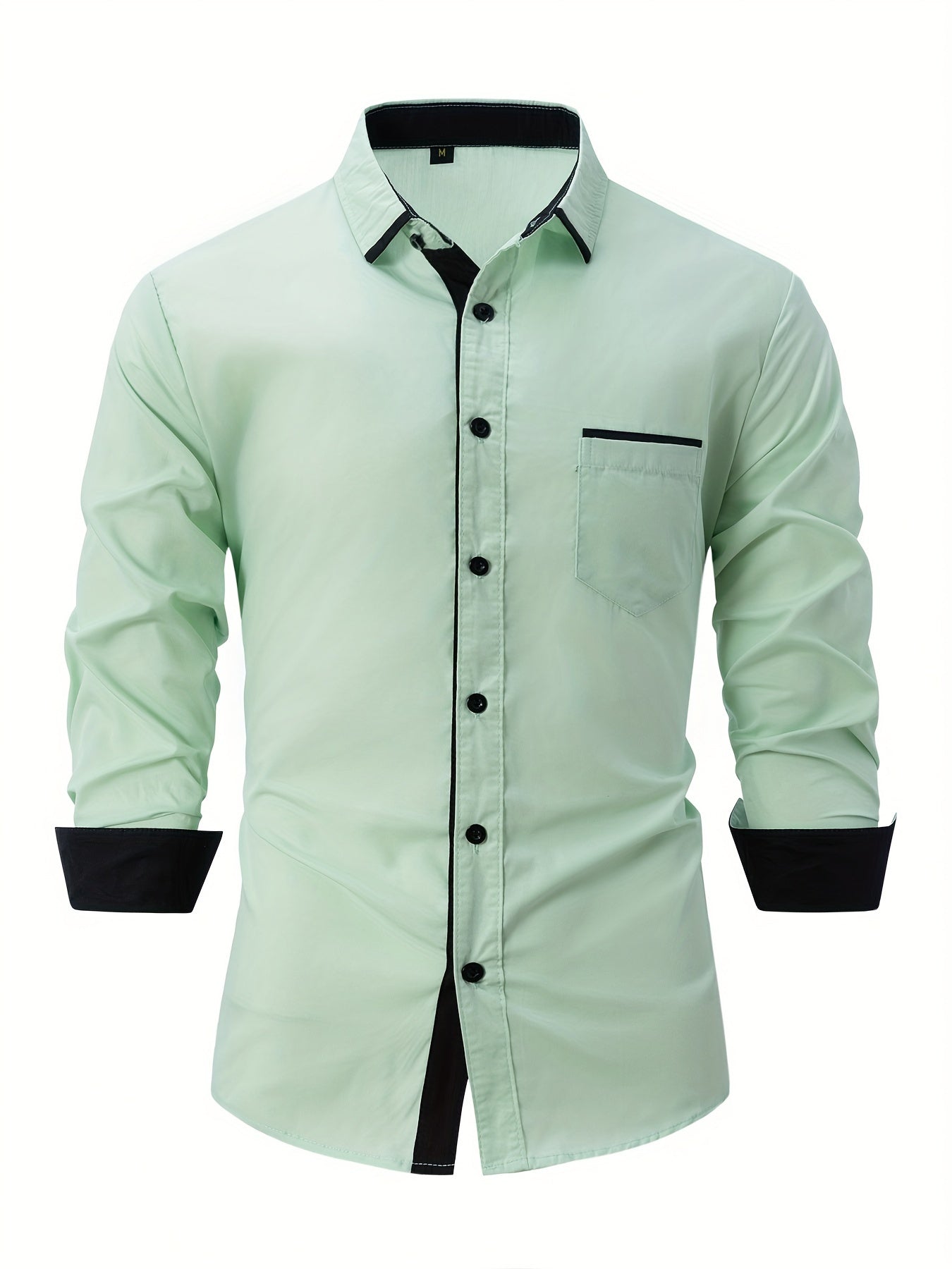 Elegant Color Block Men's Long Sleeve Button Up Shirt With Chest Pocket