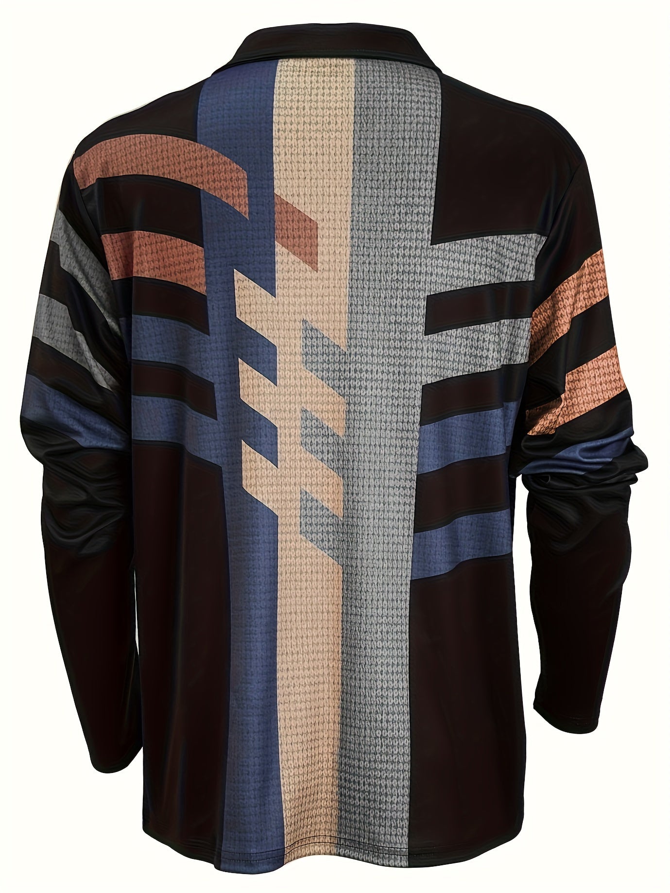 Men's Fashionable Long Sleeve Polo Shirt with Geometric Patterns