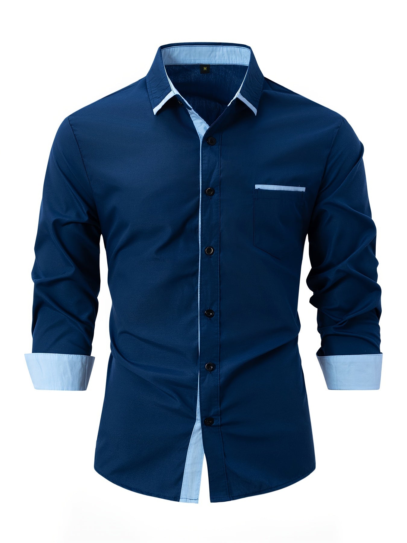 Elegant Color Block Men's Long Sleeve Button Up Shirt With Chest Pocket