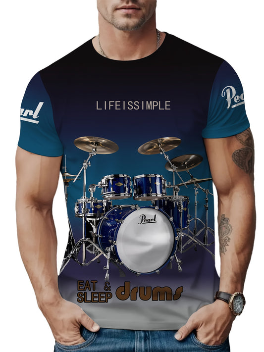 Drum Kit Print Crew Neck T-shirt