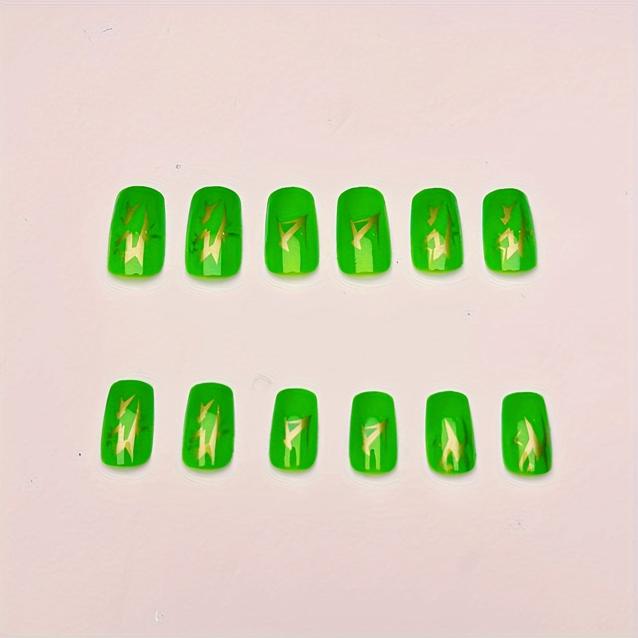 24pcs Luxe Green & Golden Glitter Press-On Nails Set - Medium Square, Glossy Finish for a Bold Look