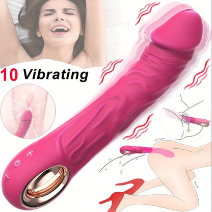 Realistic Vibrator Dildo For Women, Sex Toys Clitoris G Spot Anal Stimulator With 10 Powerful Vibration Mode, Anal Butt Plug Massager, Adult Toys Powerful Vibrator For Women Couples (ROSE RED)