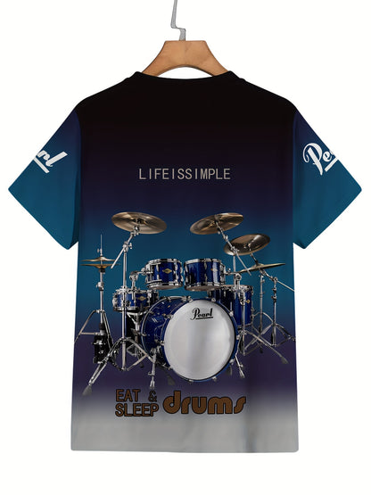 Drum Kit Print Crew Neck T-shirt