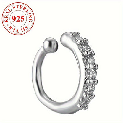 Elegant 925 Sterling Silvery Nose Clip with Sparkling Cubic Zirconia