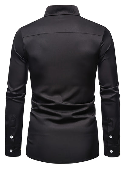 Embroidery Design Men's Stylish Asymmetrical Slim Long Sleeve Single Breast Shirt With Button