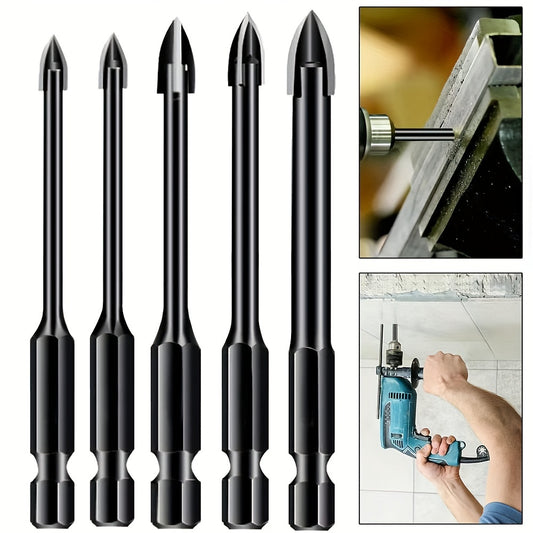 5pcs High-efficiency Universal Drilling Tool, Hexagonal Shank Cross Reaming Triangular Drill Bit, Glass Ceramic Woodworking Electric Tool