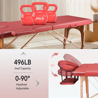 84in Portable Massage Table Massage Bed Lash Bed Spa Bed Adjustable Height 2 Folding Wood 496LB Carry Case