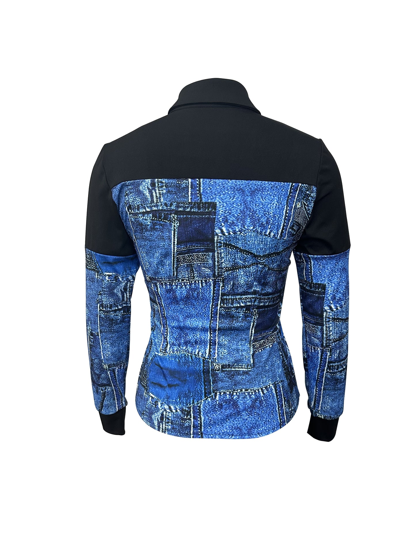 Newspaper Print Button Front Shirt, Casual Long Sleeve Slim Blouse