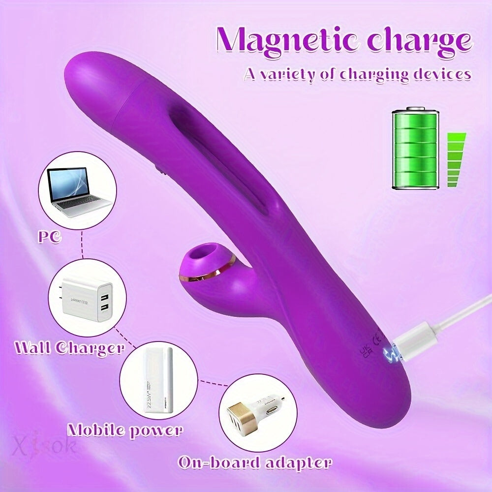 Rechargeable Rabbit Vibrator with 7 Sucking & Vibrating Modes - G-Spot, Clitoral & Nipple Stimulation - Battery-Powered Adult Sex Toy for Women