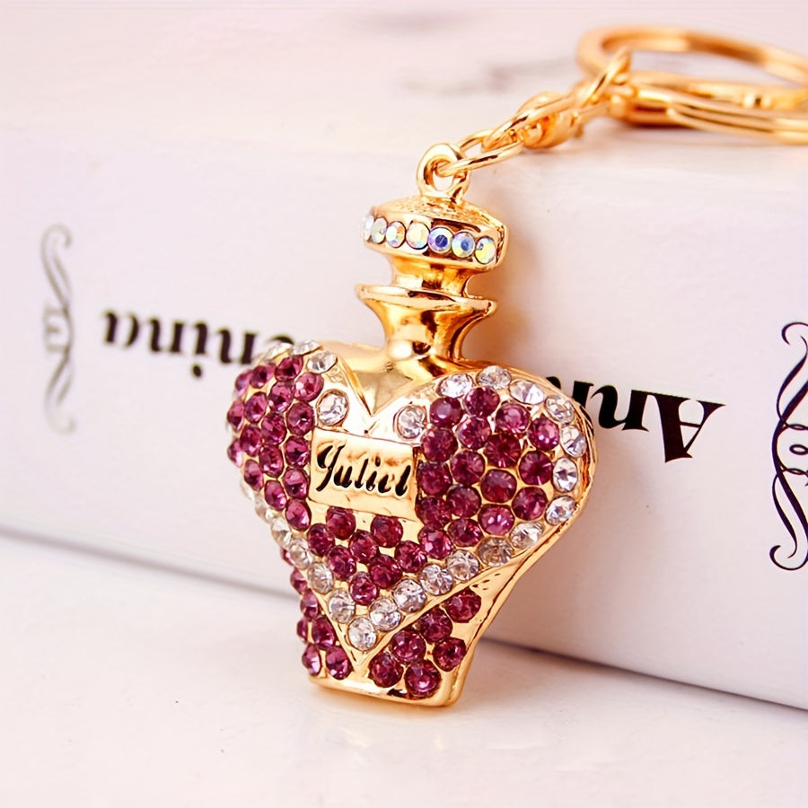 1pc Rhinestone Perfume Bottle Keychain Cute Alloy Key Chain Ring