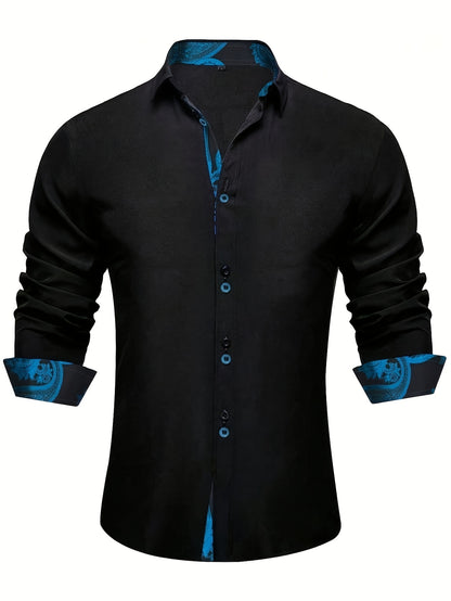 Men's Slim-Fit Formal Shirt with Unique Print - Polyester, Machine Washable, Button Detail