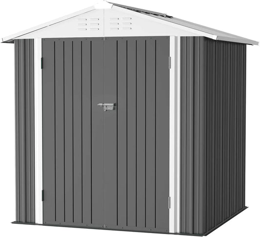 5X3/6X4/6X8Ft Metal Outdoor Storage Shed W/ Lockable Door,Waterproof Tool Storage House for Backyard Patio Lawn,4 Colors