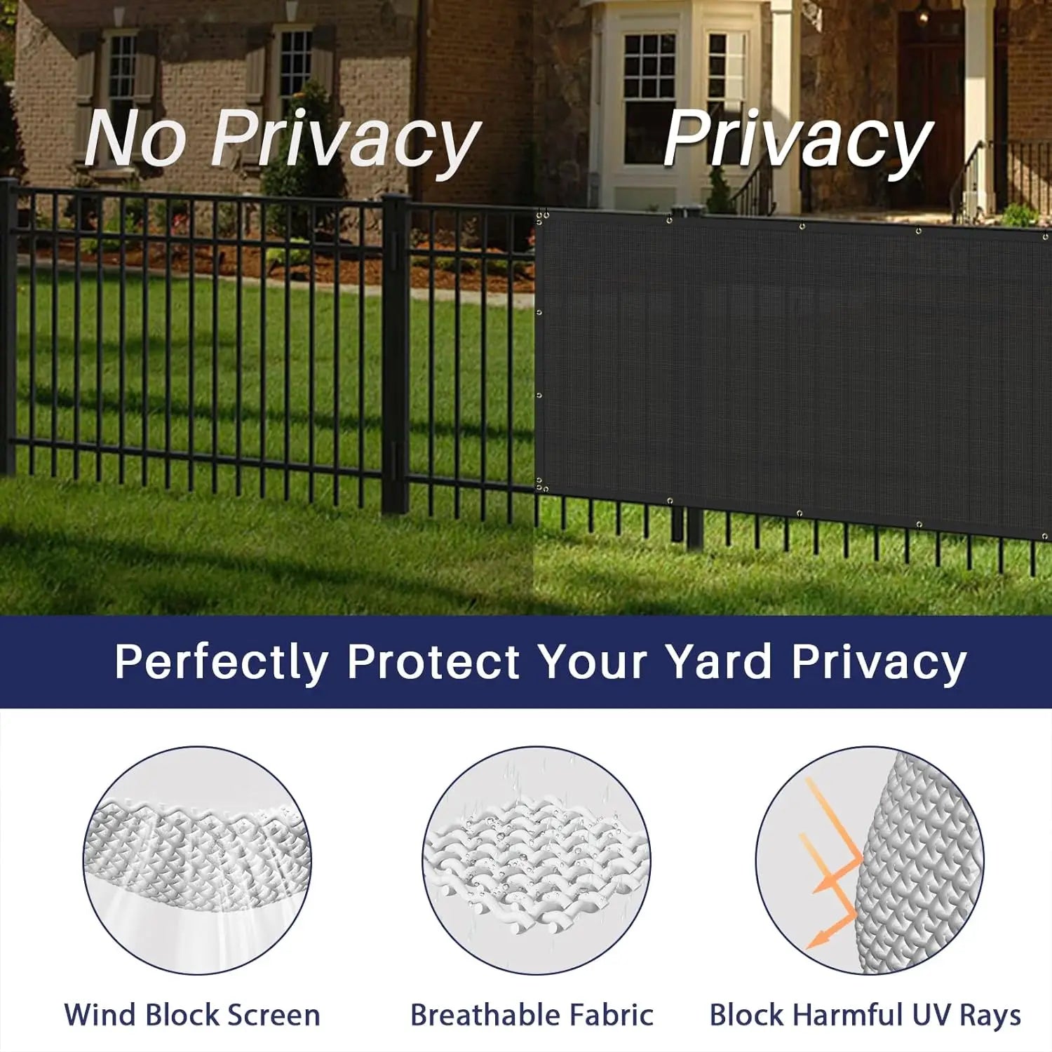 6' X 22' Privacy Fence Screen in Black W/ Brass Grommet 85% Blockage Windscreen Outdoor Mesh Fencing Cover Netting 150GSM Fabric
