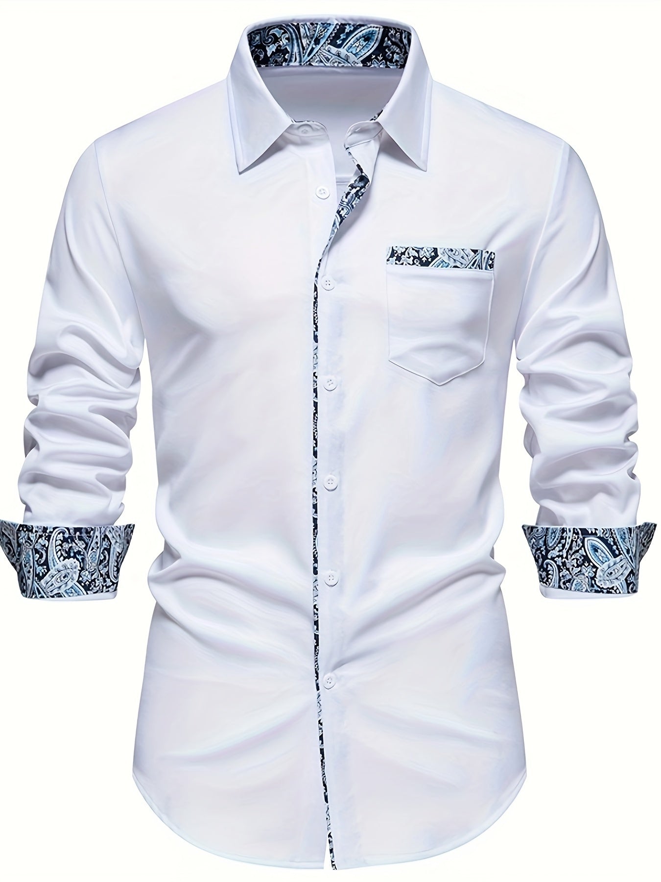 Paisley Pattern Design Men's Chic Daily Long Sleeve Button Up Shirt With Chest Pocket