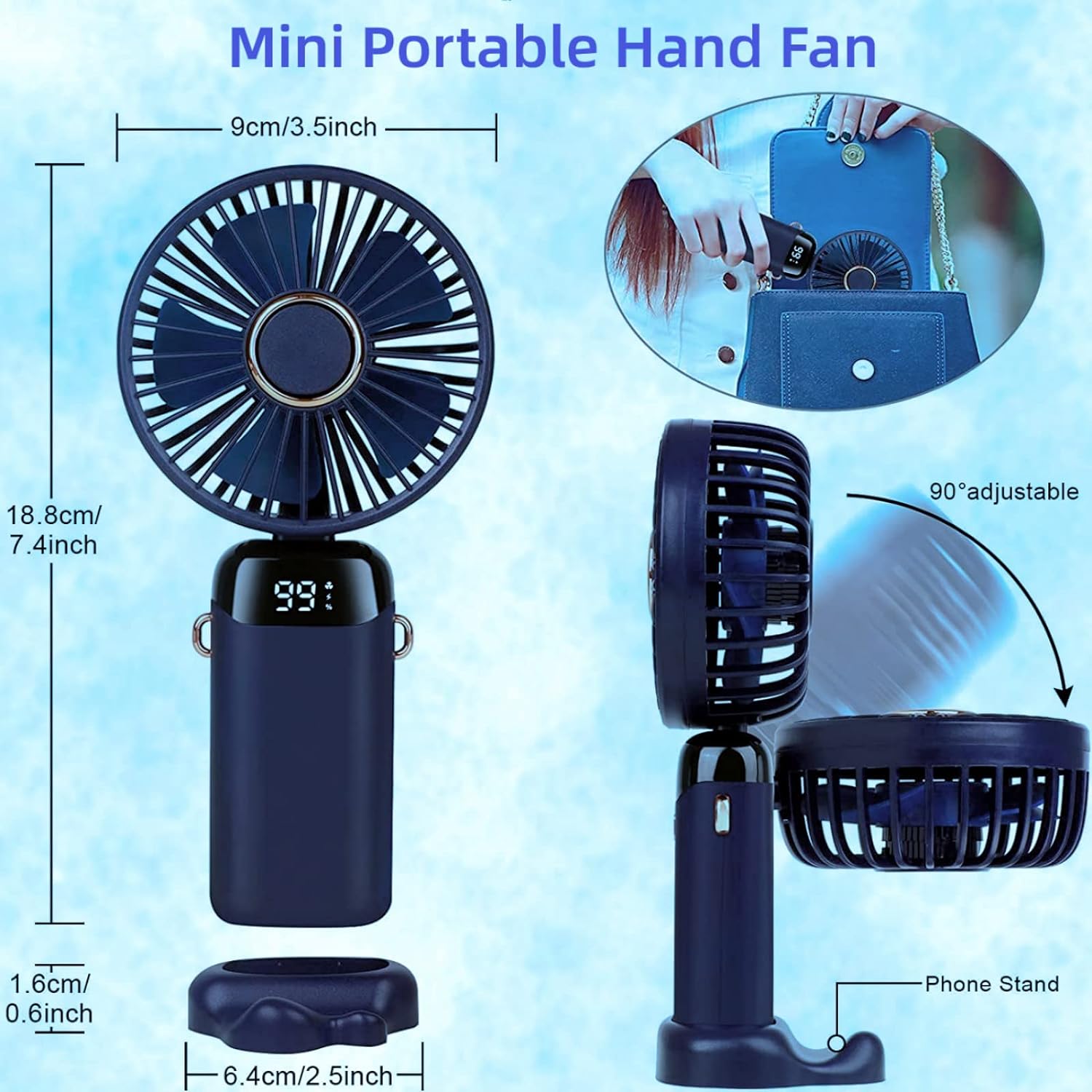 Portable Fan, Hand Held Fan Handheld Fan Rechargeable Portable Fan