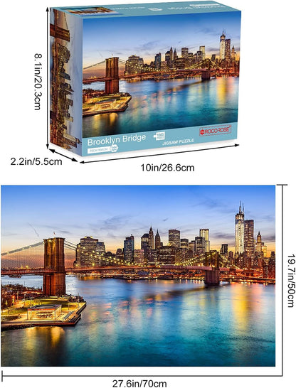 1000 Pieces Puzzle Game for Adults, Jigsaw Puzzle Game of Brooklyn Bridge in New York, Fun and Challenging Art Scene Puzzles for Kids Adults