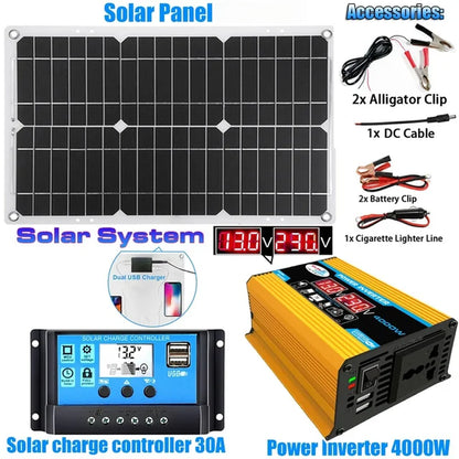 New Energy Solar Panel System 12V to 220V Inverter Solar Charging Household 4000W Solar Inverter Complete Power Generation Kit