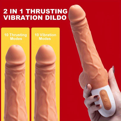 Honeyplaybox 1pc Realistic Push Squeeze Dildo Vibrator With Handle And Suction Cup, Adam Telescopic Vibrating Penis With Heating For G-spot Anal Stimulation, Automatic Dildo Machine Sex Toys With Suction Cup For Women