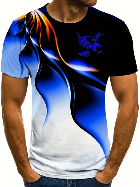 3D Eagle Graphic Print Men's Fashion Short Sleeve Crew Neck T-shirt