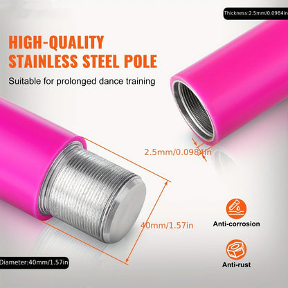 1 Pack, Professional Dancing Pole, Spinning Static Dancing Pole Kit, Portable Removable Pole, 40mm Heavy-Duty Stainless Steel Pole, Height Adjustable Fitness Pole, for Exercise Home Club Gym, Pink