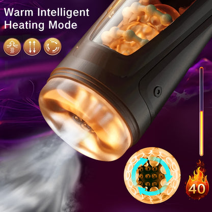 Male Masturbator Gift 9 Intense Vibrations, 8 Adjustable Insertion Modes, 2 Heat Levels, Hands-Free, Rechargeable, Easy to Clean, TPE Material, 3D Textured Tunnels, Fits More Sizes - Suitable for Men, Penis Pumps, Adult Sex T