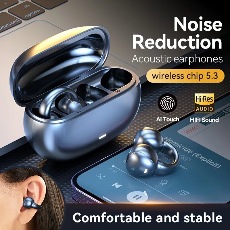 M55 Bone Conduction Bluetooth Earphones Wireless Clip Ear Noise Reduction Running Exercise Headphones 