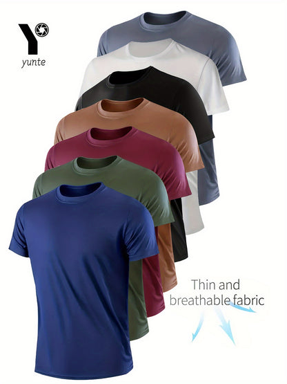 7pcs Men's Quick-Dry Athletic T-Shirts - Breathable, Moisture-Wicking Crew Neck Tees in Navy, Army Green, Burgundy, Khaki, Black, White, Gray - Perfect for Gym