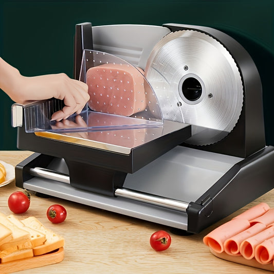 1pc 200W Electric Stainless Steel Slicer - Adjustable Thickness, 0-15mm Cutting Capability, Meat Slicer, Suitable For Home And Commercial Use, Cut Deli Food, Meat, Vegetables, Fruits