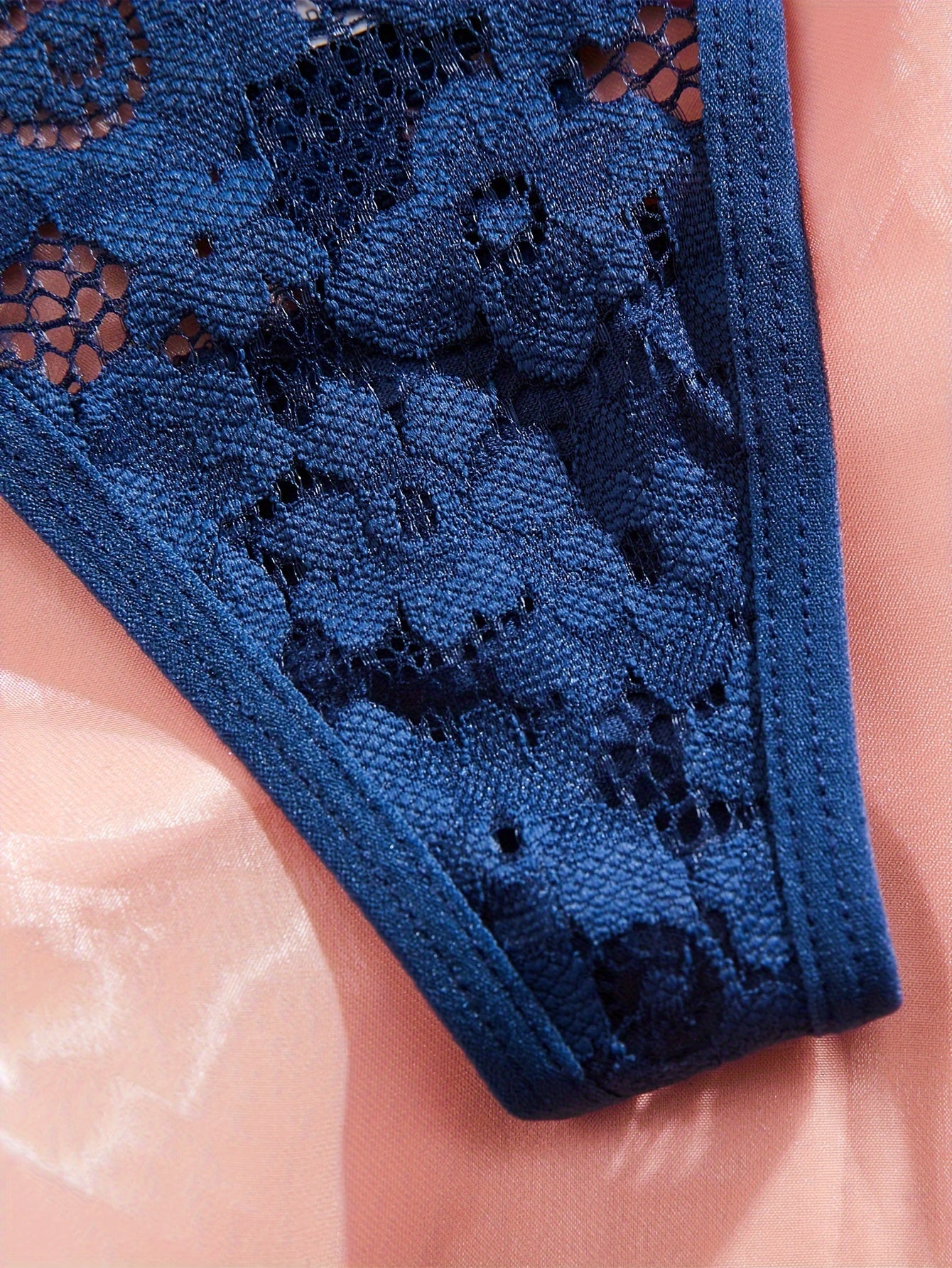 7pcs Floral Lace Thongs, Breathable Cut Out Ring Linked Panties, Women's Lingerie & Underwear