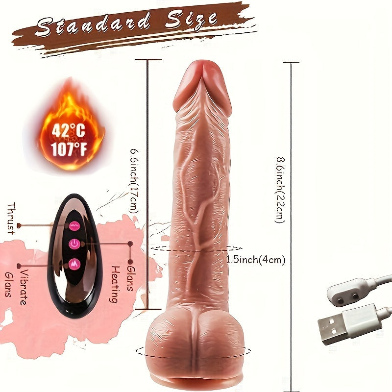 1pc, Sex Toys, Massager, 8.6in Realistic Fake Penis Vibrator Sex Toy, 10 Extendable, 10 Vibrations, Heatable, Remote Control, Liquid Silicone, USB Charging, Powerful Suction Cup